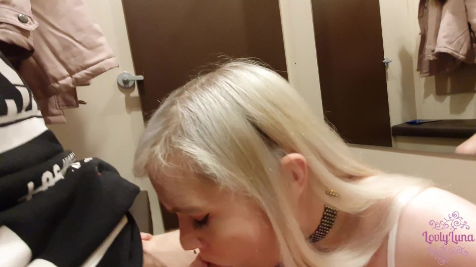 LovlyLuna - Blowjob in Public Changing Room , blonde sucks video on german 