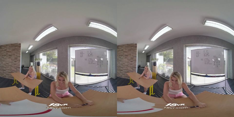 Two Horny Blondes Shares Strong Teacher'S Rod At Classroom VR Porn