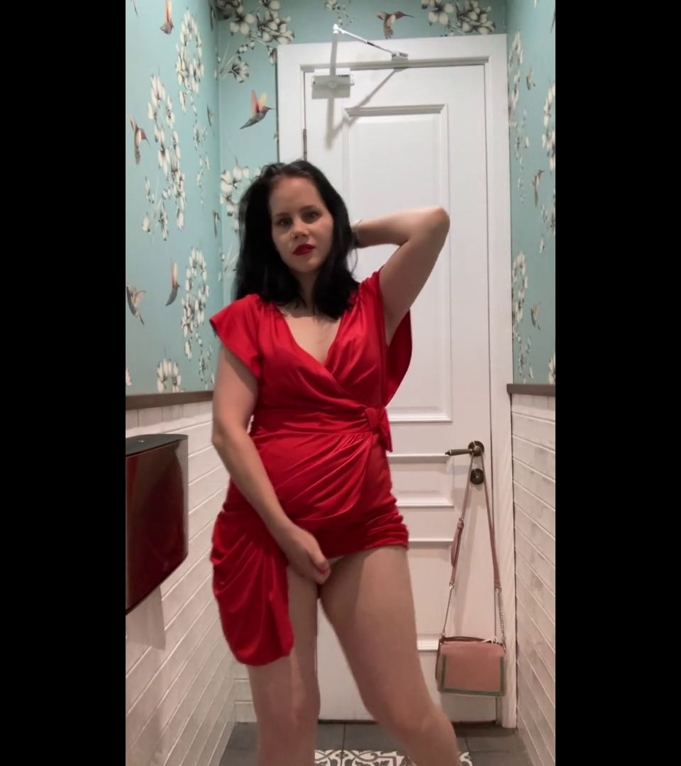 Video Hot Brunette In Red Dress Masturbates In a Public Restaurant ...