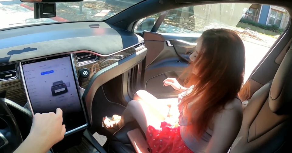Tinder date  in in a tesla on autopilot xxx