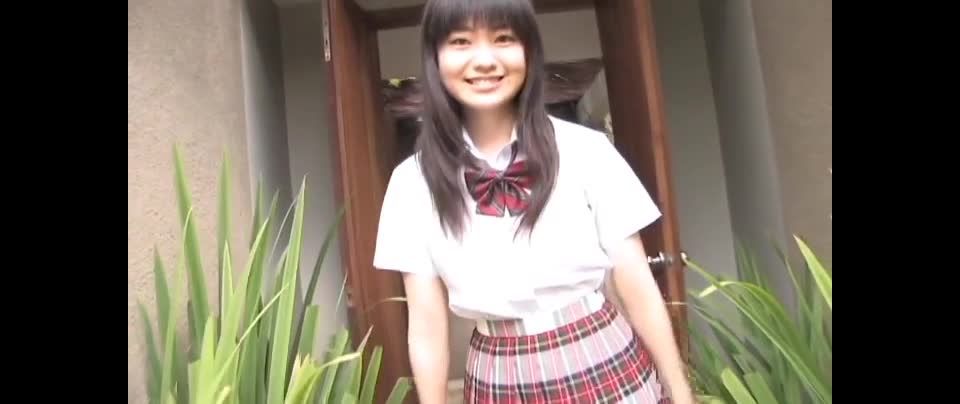 Pretty Japanese teen models her school  uniform