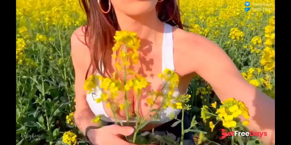 Wild Outdoor Blowjob in a Flower Field  Huge Cumshot on My Big Tits - BabyBeer