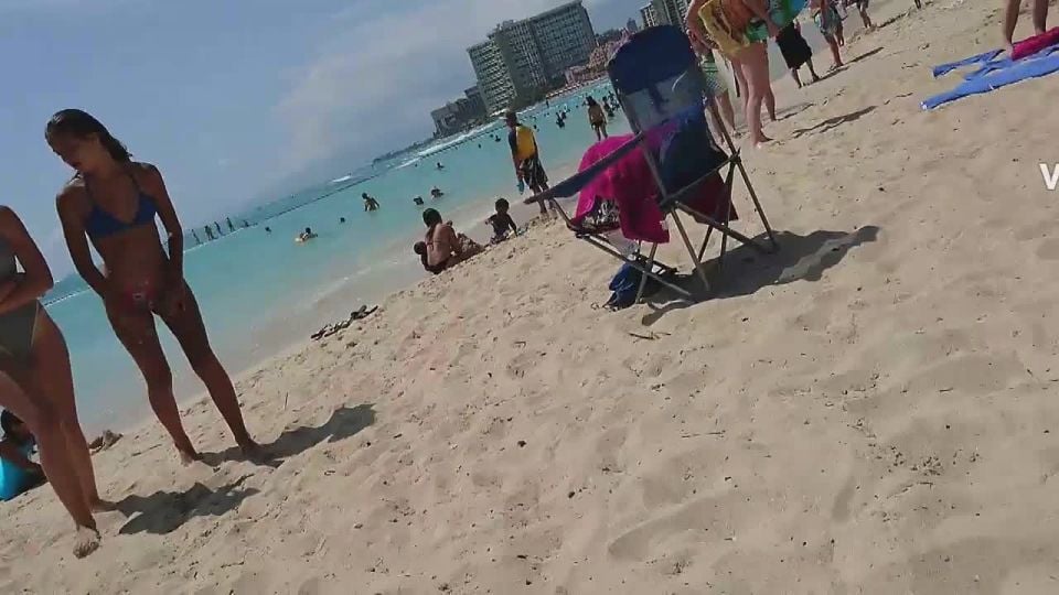 Tan lines and hot ass in one piece bikini Voyeur!