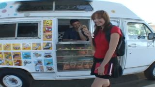 Very cute redhead teen in school uniform gets fucked inside a mini van*