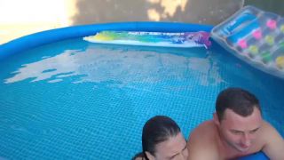 Beautiful young girl, sex on swimming pool