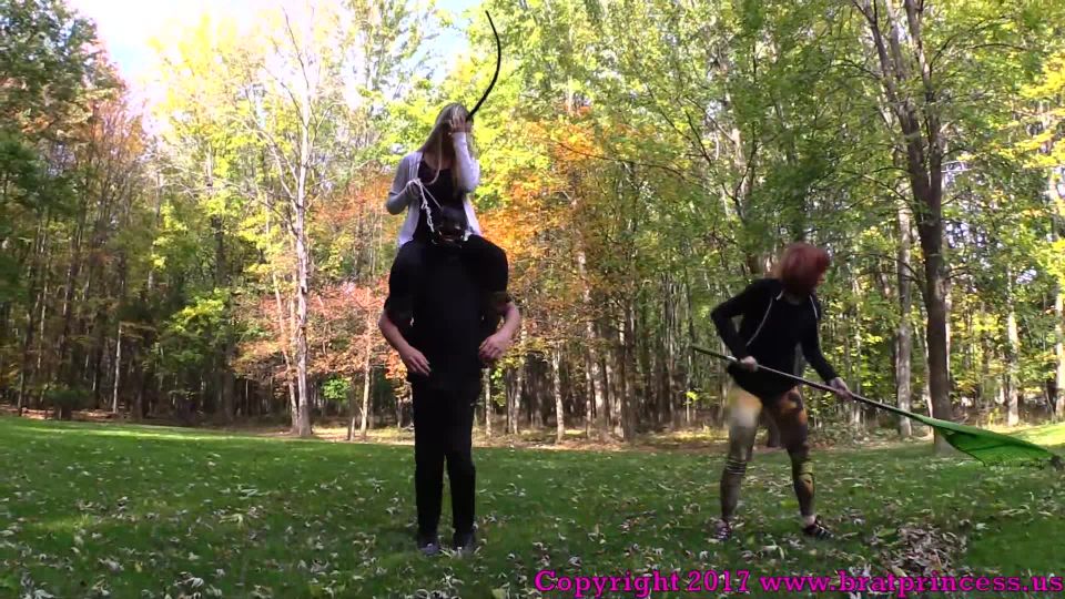 Sl_chloe lizzy - pony slave ridden around the grounds while slave girl does yard work -  SPITTING