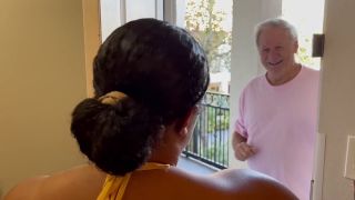 Grandpa Knocks On Ebony College Chicks Door 