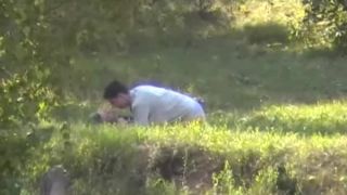 Teen couple fucking missionary style in  park