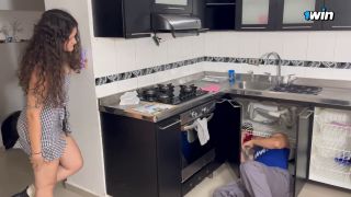 Silvye Abou - Tired girl gets hots at the sight of plumber and gives him her straight pussy to fill with fuck - Anal