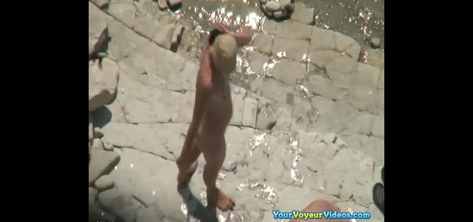 Pussy eating and sex on rocky beach Voyeur!