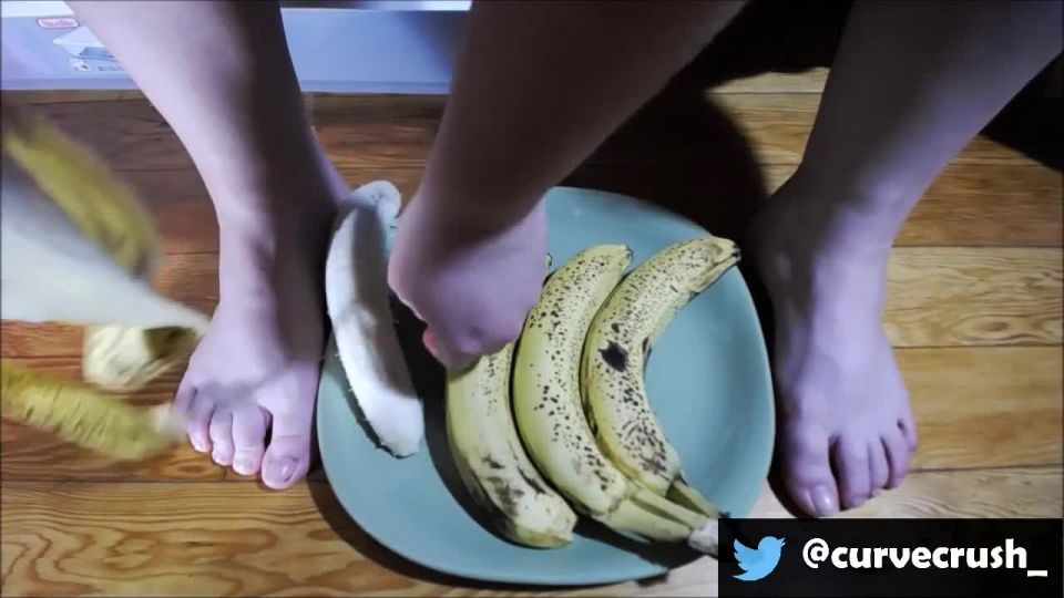 Squishing banana between toes!