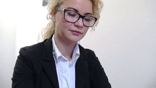 Sexy Secretary With Glasses Strips And Rips Her Pantyhose To Use Dildo