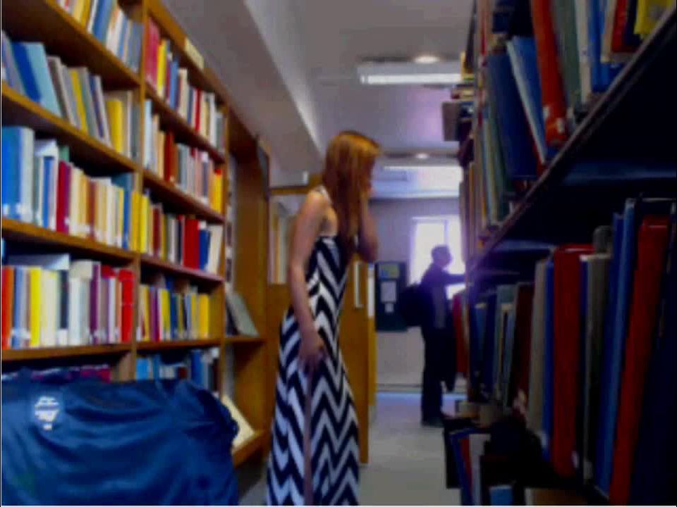 Englishrose flashing and stripping in a public library,  on webcam 