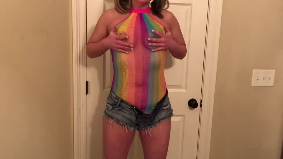 Onlyfans - SouthernGirlGW - Neon Rainbow Bodysuit Pigtails Daisy Dukes and playing with my new BBC toy - 11-03-2020