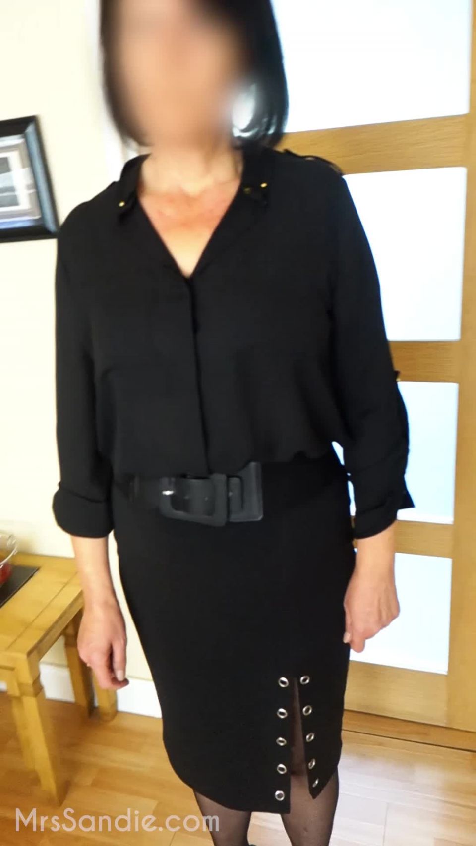 Mrs Sandie Mrssandie - black blouse split skirt and seamed tights for the office today of course they are crotc 15-10-2019