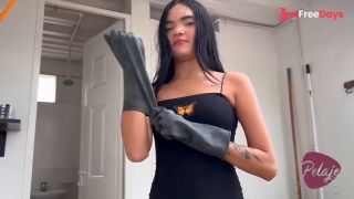 The maid is caught masturbating with the mop in public by the neighbors, she wants to fuck everyone