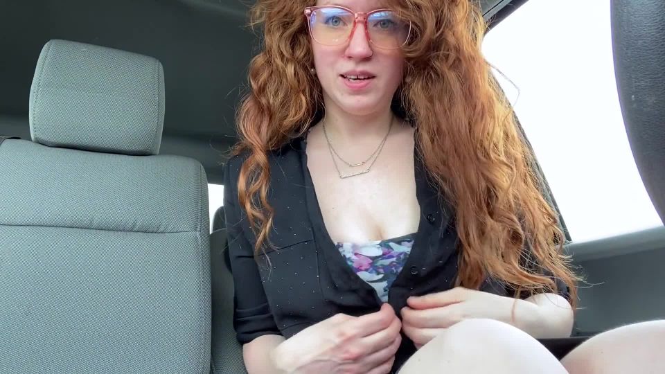 Redhead milf cums big in her truck after getting laid off
