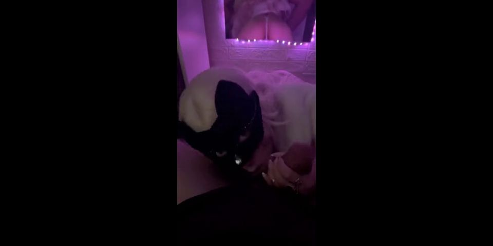 Vertical Video Sexy cute kitten gives a blowjob and gets cum on her face