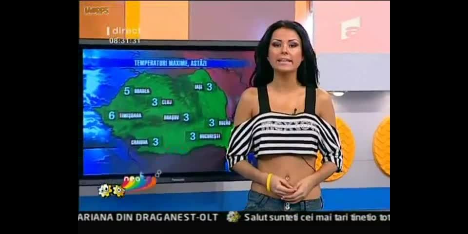 Radiant girl's boobs on the television
