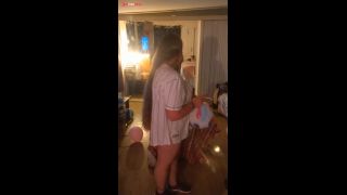 Hot step mom in bra and panties popping balloons with cigarettes, gets her horny and pussy soaked