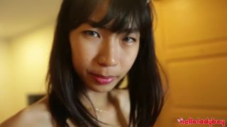 Petite thai ladyboy thrilled with large white cock in the butt