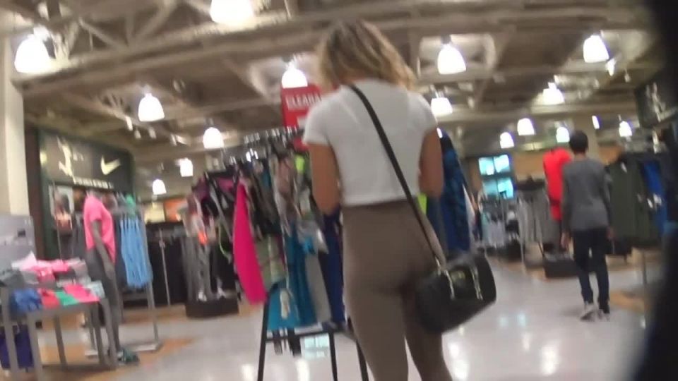 Perfect blonde in skin color tights Public