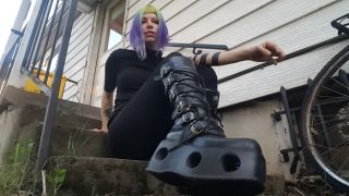 Cyberpunk goth girl boot worship and spitty soles
