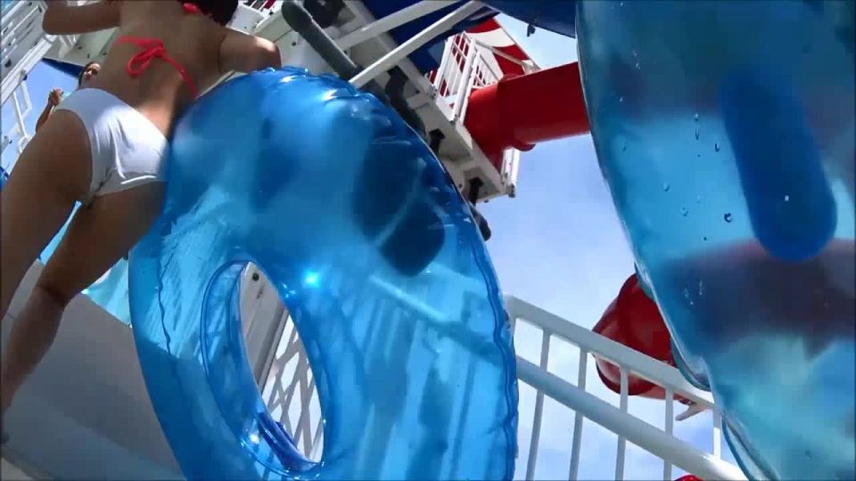 Close look at ripe young ass on water slide