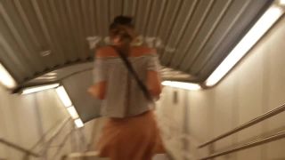 Upskirt while teen girl rushes in  subway