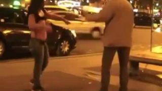 Stupid girl stripping in front of a club BBW!
