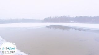 POV – Beautiful Nude Girl Public Winter Swimming In Frozen Lake public 