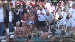 Hot girls show tits and pussy at Fantasy Fest Key West Public