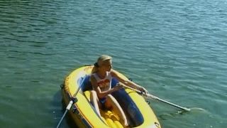 Debbie masturbating in a rubber boat Teen!