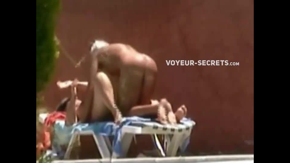 Horny couple fuck is spied by the pool Voyeur!
