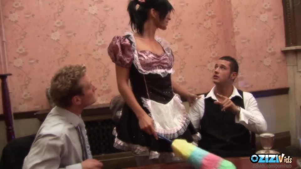 nette maid gets talked into cleaning two delicious dicks...