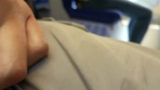 Exhibitionist dude plays with his cock in train