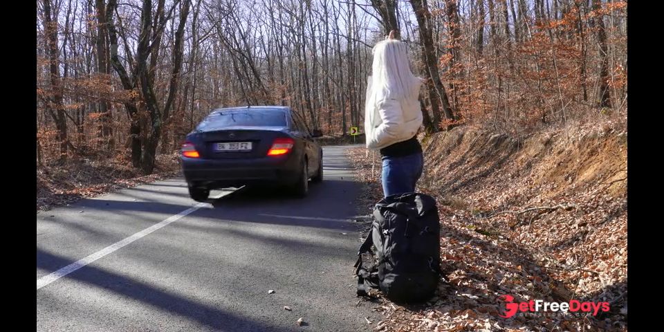 Hot babe hitchhiker get fucked, robbed and abandoned on the road in the middle of the forest HD 4K