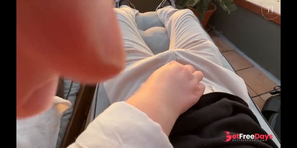Horny handjob at sunset with a view over the bay