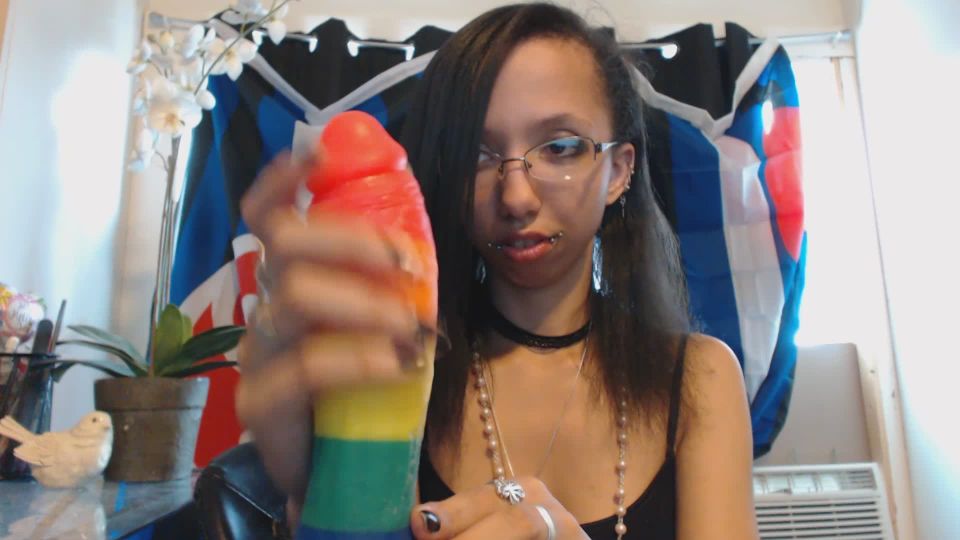 clip 9 Miss Alice the Goth – POV Rainbow Bbc Dildo Hand Job - hairy pussy - solo female lady barbara femdom