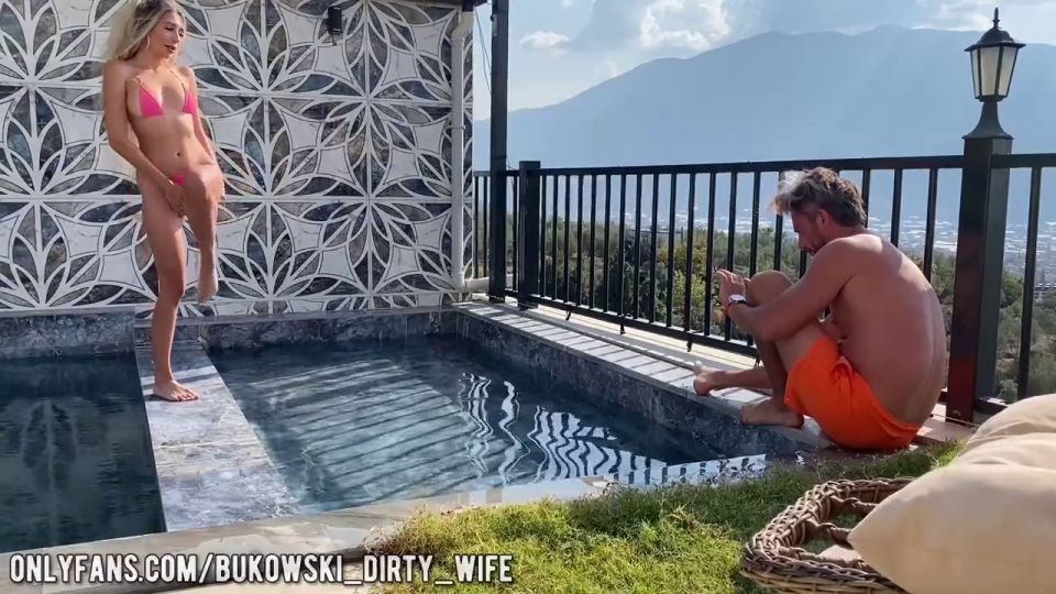 Sexy Blonde In Bikini Sucks Cock And Fucks Outdoors By The Pool