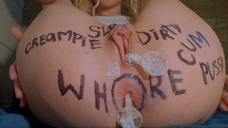 Blonde Pours Sperm Herself And Masturbates