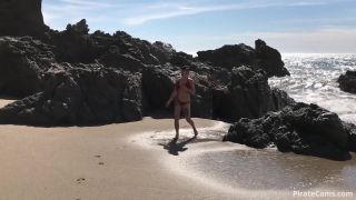 Girl RaeRiley in Public Beach Blowjob, hair fetish on smoking 
