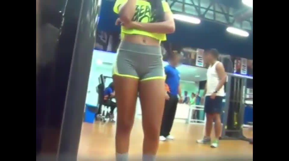 Pussy stretching in the  gym