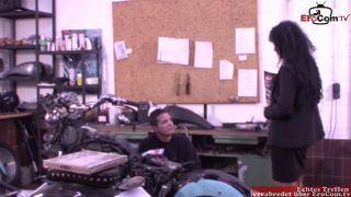 Hot Black Haired Milf Gets Fucked In A Car Workshop During The German R