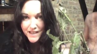CBT and sounding with stinking nettles and slave having to jerk off with nettle in his  urethra.
