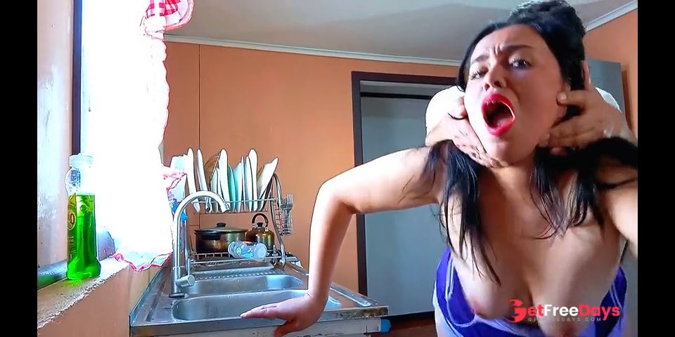 Fucking my stepmom in the kitchen topless and moaning loudly