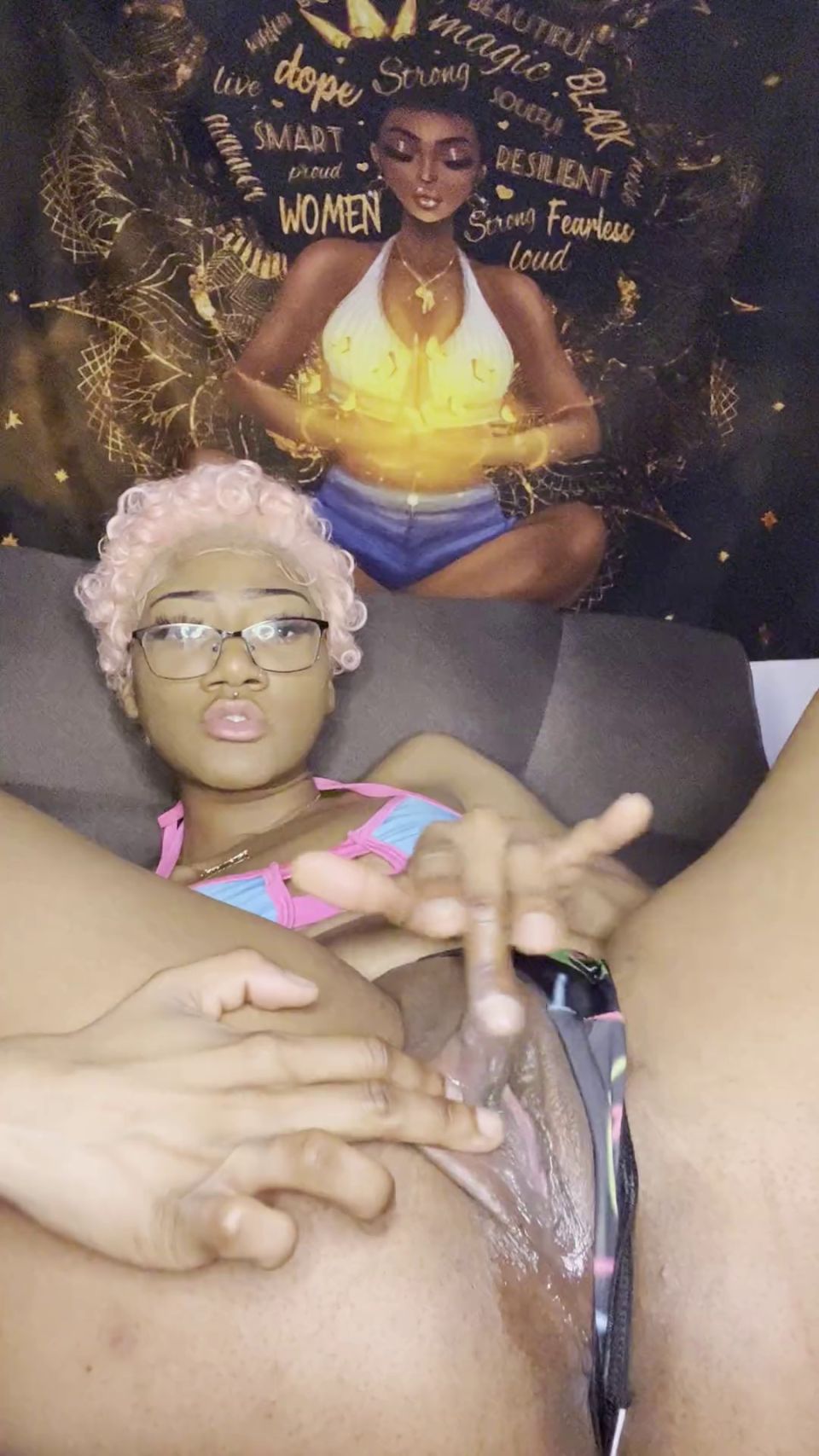 Pink Hair Ebony Rubbin Her Fat Clit