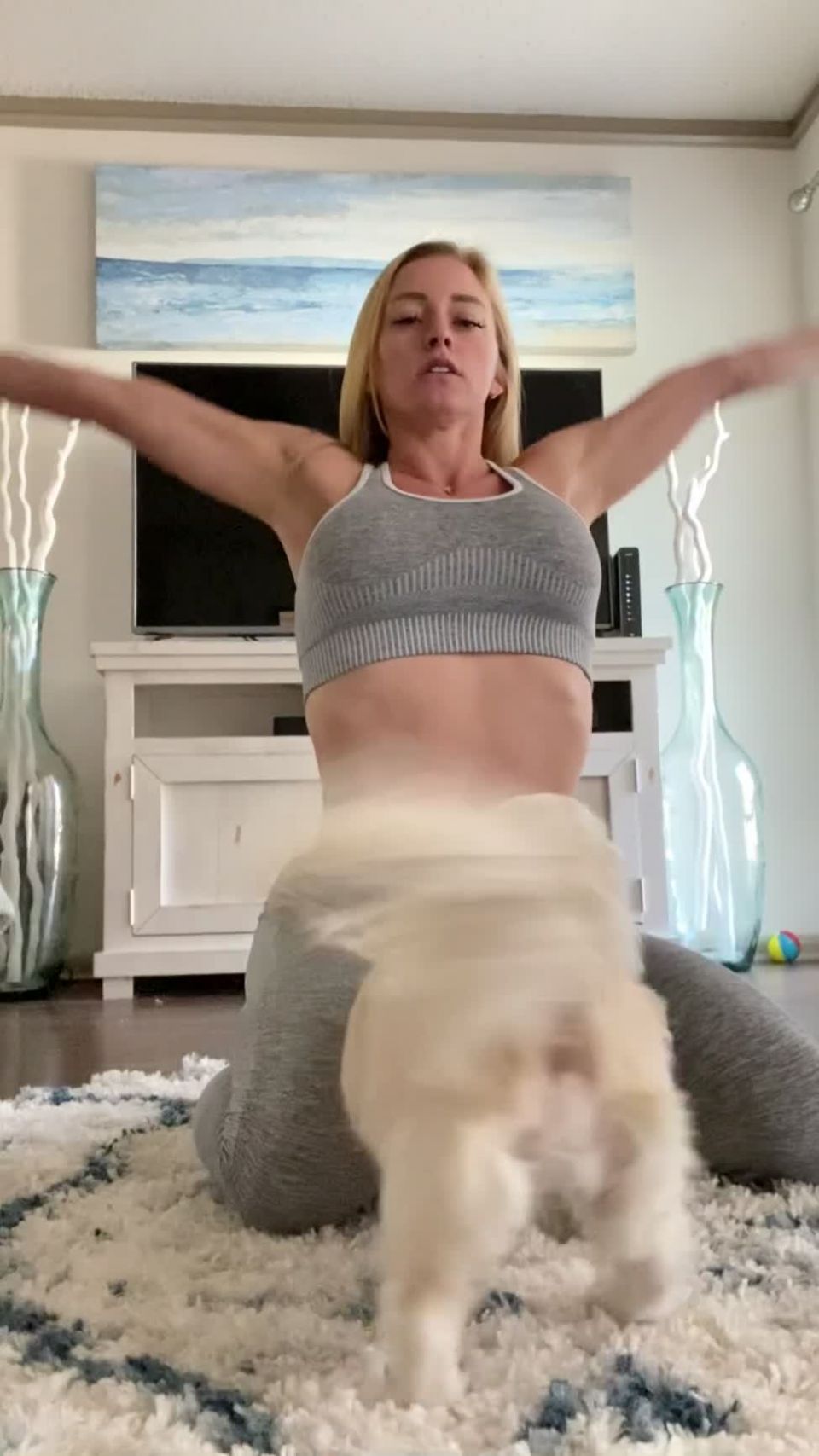 Kari Nautique - kariuncensored () Kariuncensored - stretching this morning before my workout well trying to stretch but my puppy ellie wan 15-03-2021