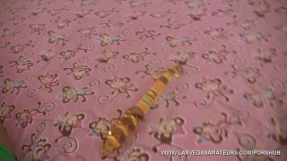 Angel Marie Fills Her Tiny Pussy With Yellow Glass Dildo While I Video.