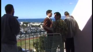 Christi lake - BTS - DP on balcony with 3  men